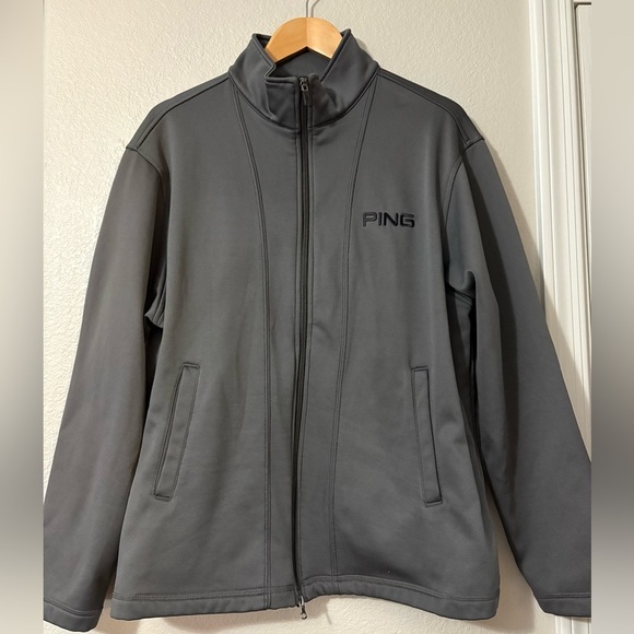 Men’s PING Full Zip Charcoal Fleece Jacket with Double Zipper. Black Embroidery - Picture 1 of 15